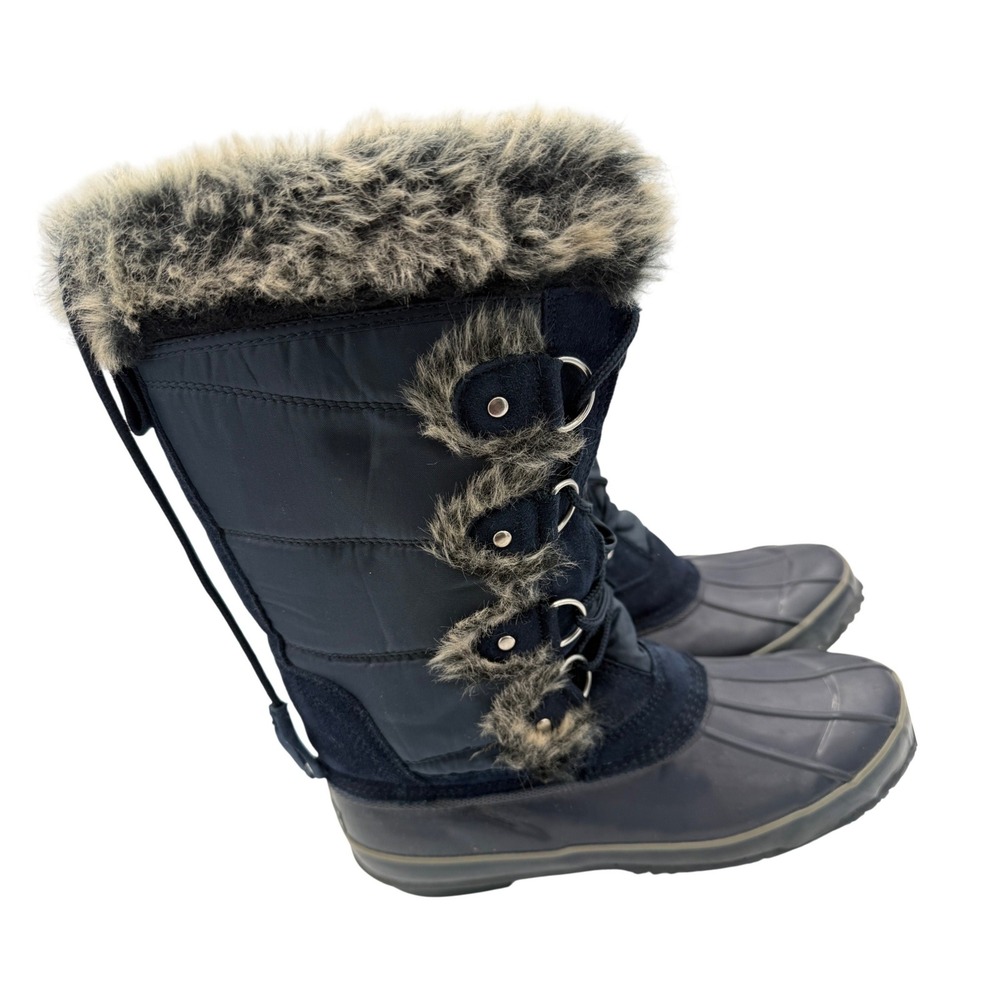 Khombu Bryce Navy Blue Faux Fur Trim Winter Snow Duck Boots Womens 10M
